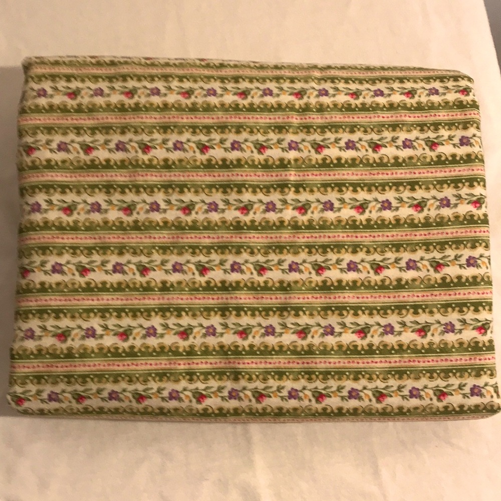 Vintage Cotton Fabric Green Striped Floral Hand Crafted 4 Yards